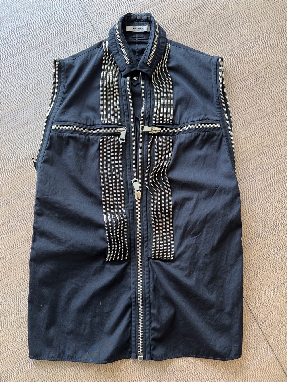Givenchy Black Cotton Zipper-Detail Sleeveless Vest